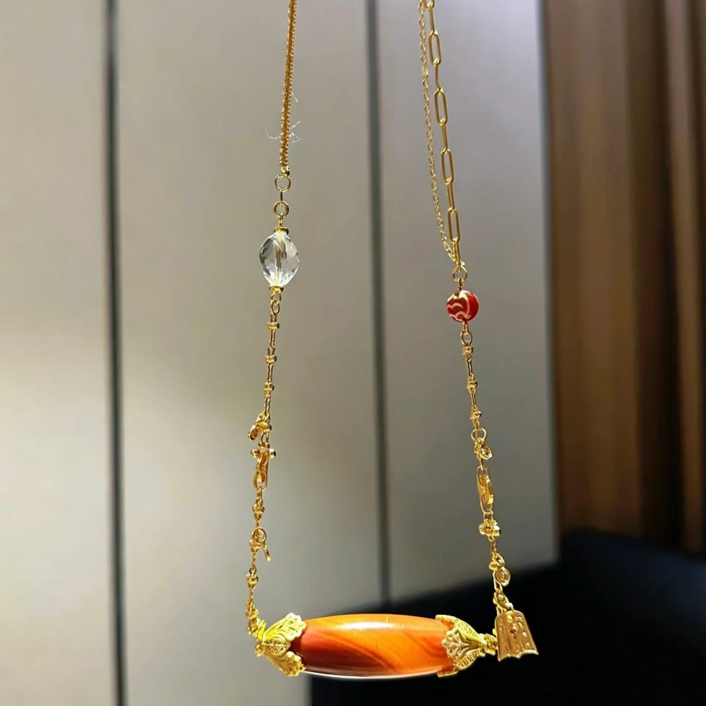 Empowered Woman Agate Dzi Bead Necklace Vintage Aesthetic Spiritual Energy Jewelry
