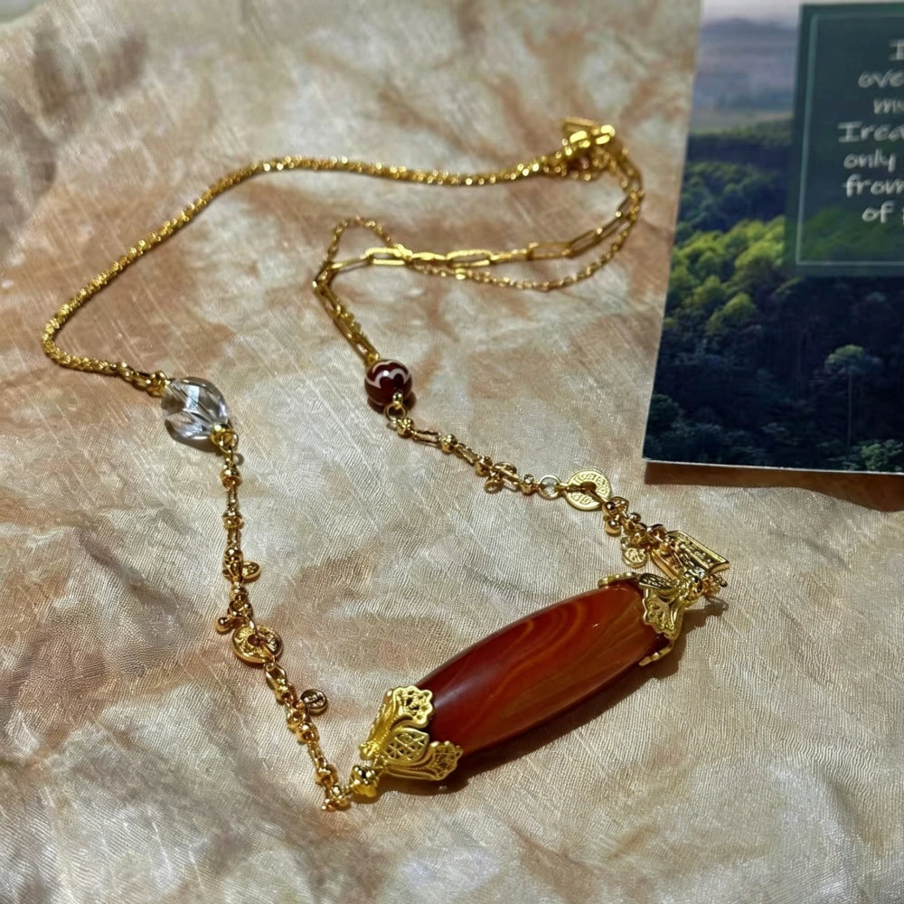 Empowered Woman Agate Dzi Bead Necklace Vintage Aesthetic Spiritual Energy Jewelry