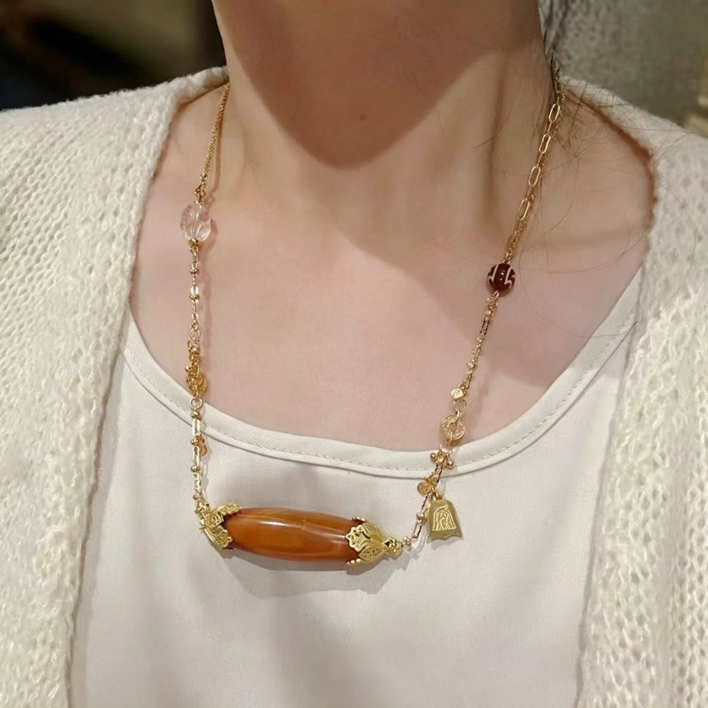 Empowered Woman Agate Dzi Bead Necklace Vintage Aesthetic Spiritual Energy Jewelry