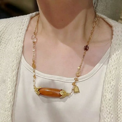 Empowered Woman Agate Dzi Bead Necklace Vintage Aesthetic Spiritual Energy Jewelry