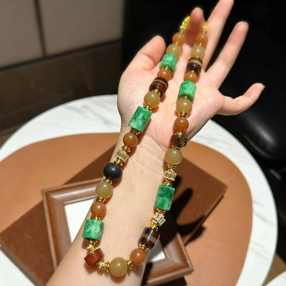 Modern Empowerment Agate Necklace Geometric Mixed Stone Healing Jewelry for Independent Women