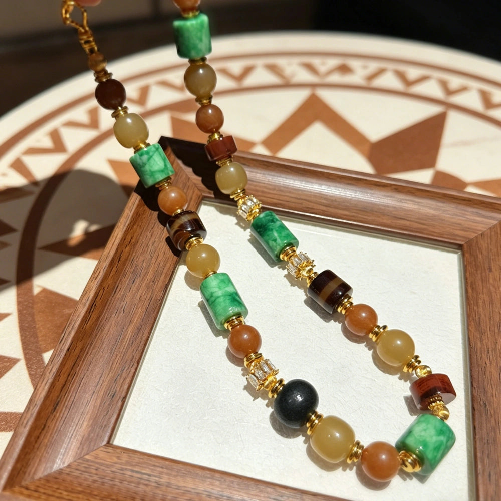 Modern Empowerment Agate Necklace Geometric Mixed Stone Healing Jewelry for Independent Women
