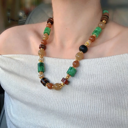 Modern Empowerment Agate Necklace Geometric Mixed Stone Healing Jewelry for Independent Women