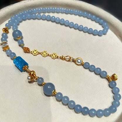 Vintage Sky Blue Chalcedony Beaded Necklace for Women Spiritual Empowerment Healing Jewelry