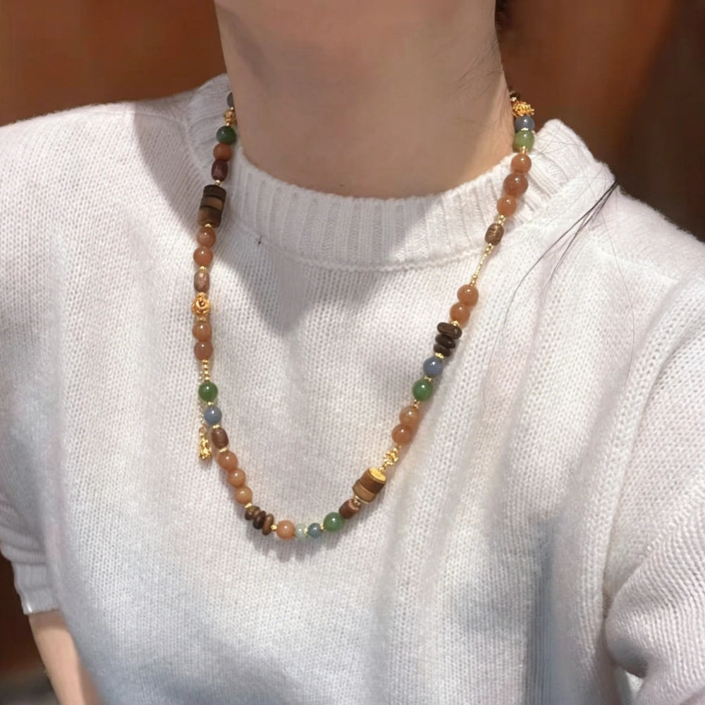 Vintage Multi Gemstone Beaded Necklace Healing Quartz Empowerment Jewelry for Women