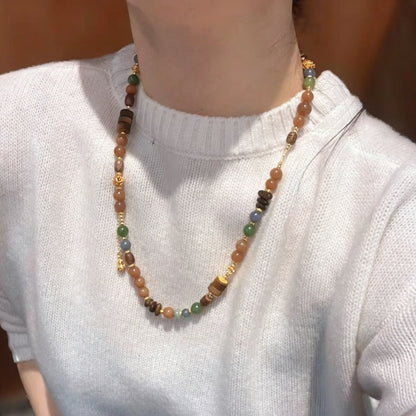 Vintage Multi Gemstone Beaded Necklace Healing Quartz Empowerment Jewelry for Women