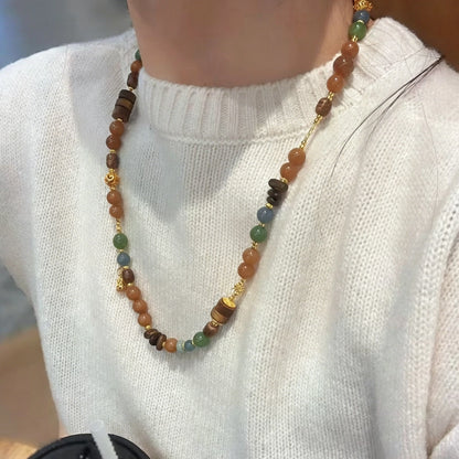 Vintage Multi Gemstone Beaded Necklace Healing Quartz Empowerment Jewelry for Women