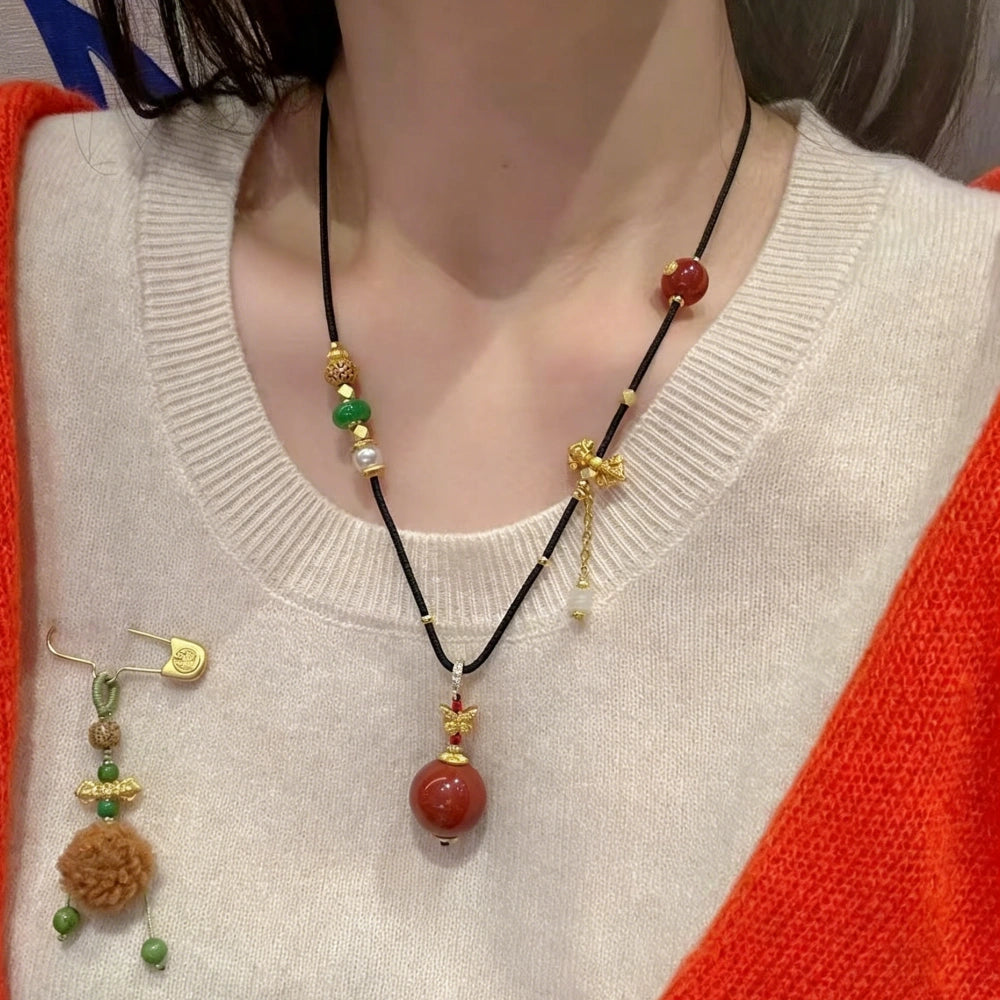 Mulstio Natural Southern Red Agate Empowering Necklace for Vitality and Inner Peace