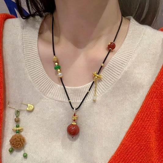 Mulstio Natural Southern Red Agate Empowering Necklace for Vitality and Inner Peace