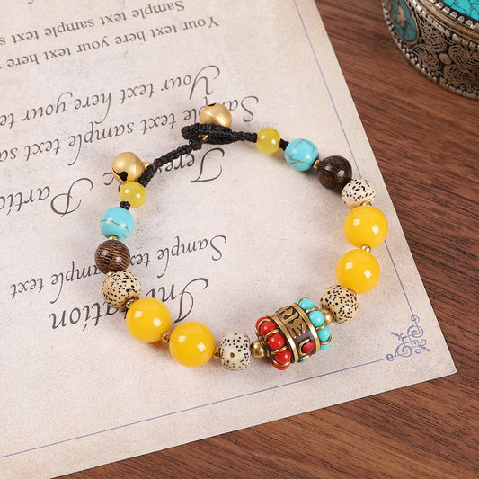 Handmade Bohemian Amulet Bracelet with Natural Turquoise & Obsidian - Mulstio Spiritual Jewelry