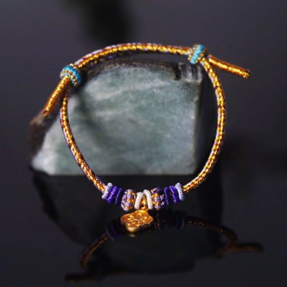 Oriental Knot of Destiny Bracelet - Handcrafted Five-Element Weave with Ancient Gold Charm