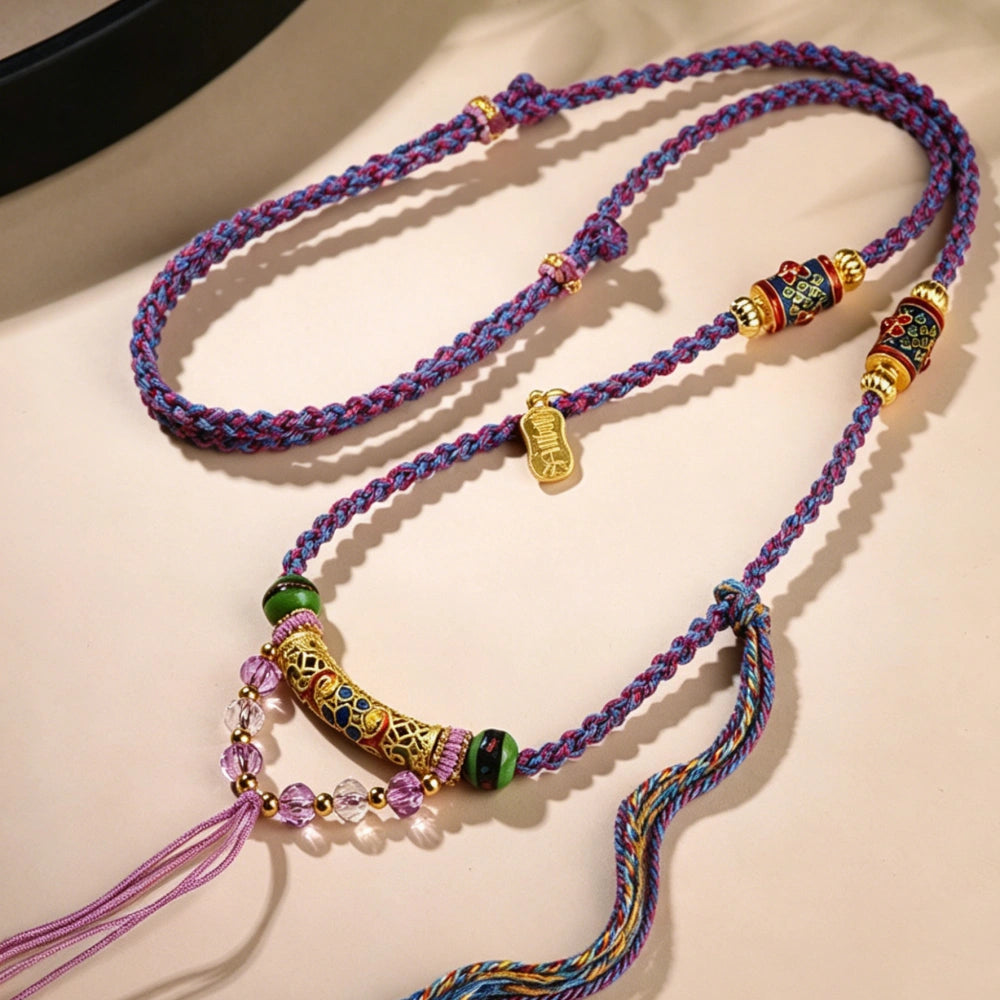 Mulstio Hand Woven Purple Energy Necklace Heritage Cultural Styling Statement Amulet Modern Woman Empowerment Jewelry
