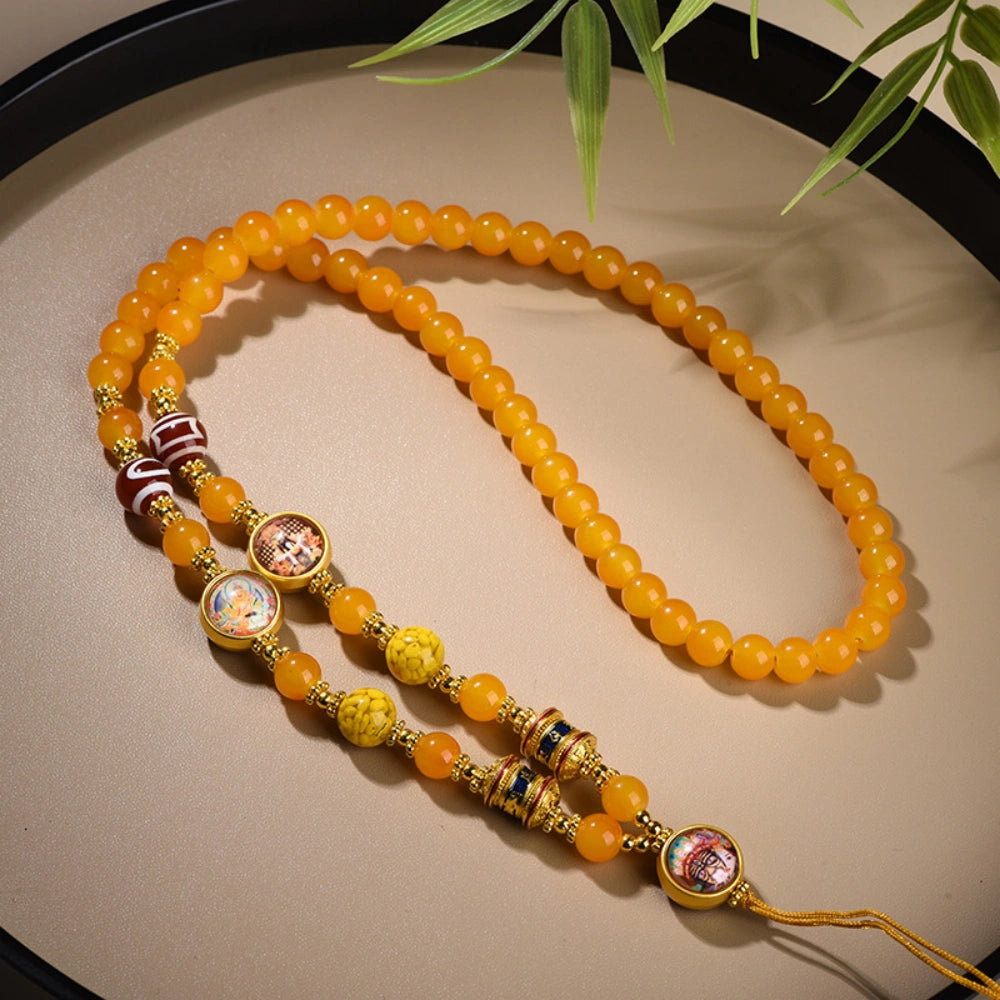 Mulstio Ethnic Agate Energy Necklace Tibetan Dzi Bead Thangka Element Empowerment Jewelry for Women