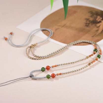 Handwoven Southern Red Agate Necklace Cord with Olive Pit Bamboo Accents for Emotional Vitality