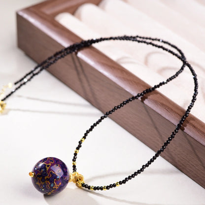 Mulstio Empowerment Lacquer Bead Necklace Mother of Pearl Healing Crystal Choker for Inner Harmony