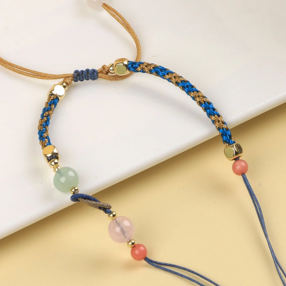 Mulstio Gradient Hand Woven Crystal Pendant Cord Necklace Spiritual Empowerment Amulet