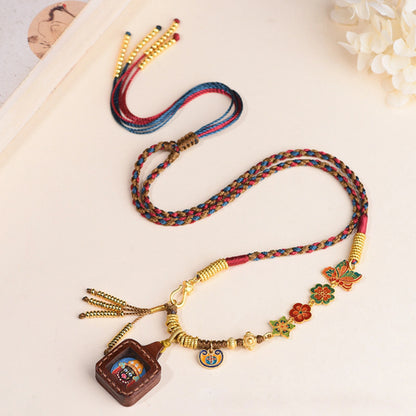 Hand-Woven Copper Enamel Zaki Lhamo Tangka Pendant Necklace – Tibetan Goddess of Fortune for Abundance & Protection