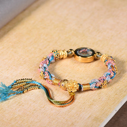 Tibetan Gau Box Braided Bracelet Multicolor Cord Thangka Pendant Empowerment Jewelry
