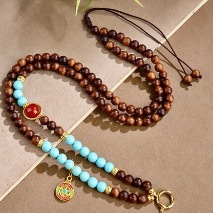 Mulstio Wisdom Mala Mala Bead Necklace Natural Turquoise Pearwood Balance Empowerment Talisman