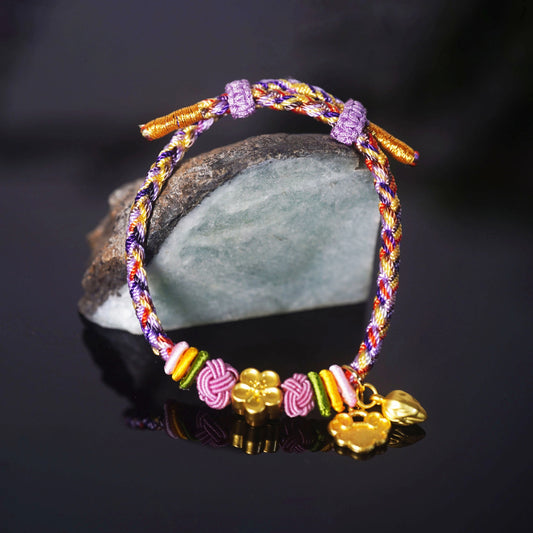 Oriental Knot of Destiny Bracelet - Handcrafted Five-Element Weave with Ancient Gold Charm