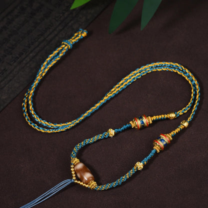 Hand-Woven Tibetan Dzi Bead Necklace - Vintage Ethnic Protection Amulet for Women