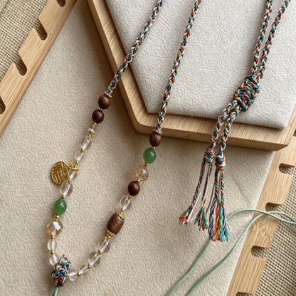 Mulstio Tibetan Hand Woven Pendant Necklace Cord Clear Quartz Crystal Spiritual Empowerment Amulet