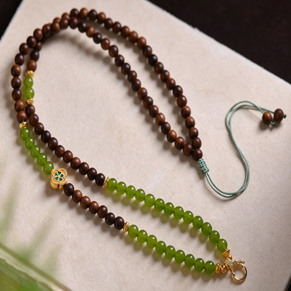 Mulstio Wisdom Mala Mala Bead Necklace Natural Turquoise Pearwood Balance Empowerment Talisman