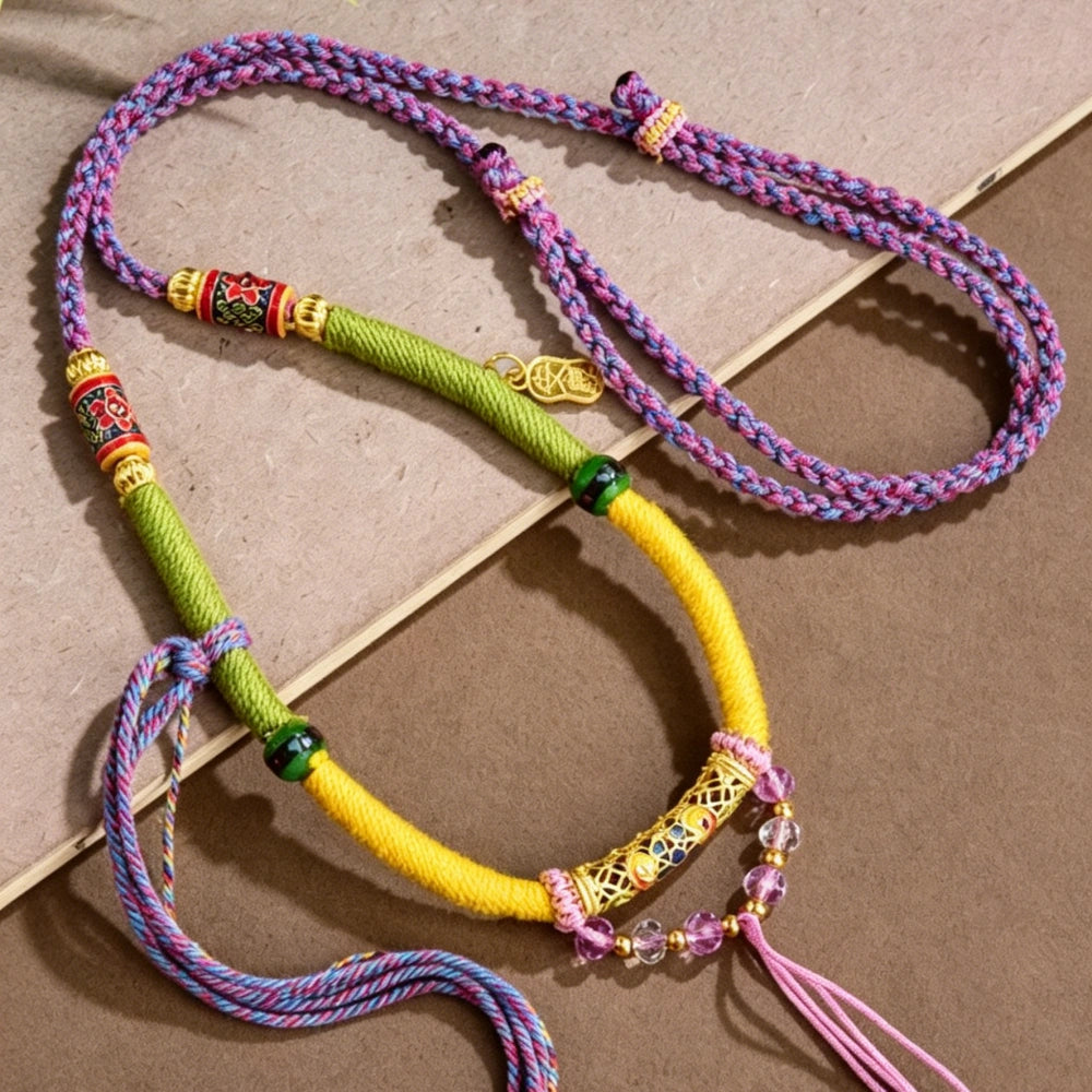 Mulstio Hand Woven Purple Energy Necklace Heritage Cultural Styling Statement Amulet Modern Woman Empowerment Jewelry