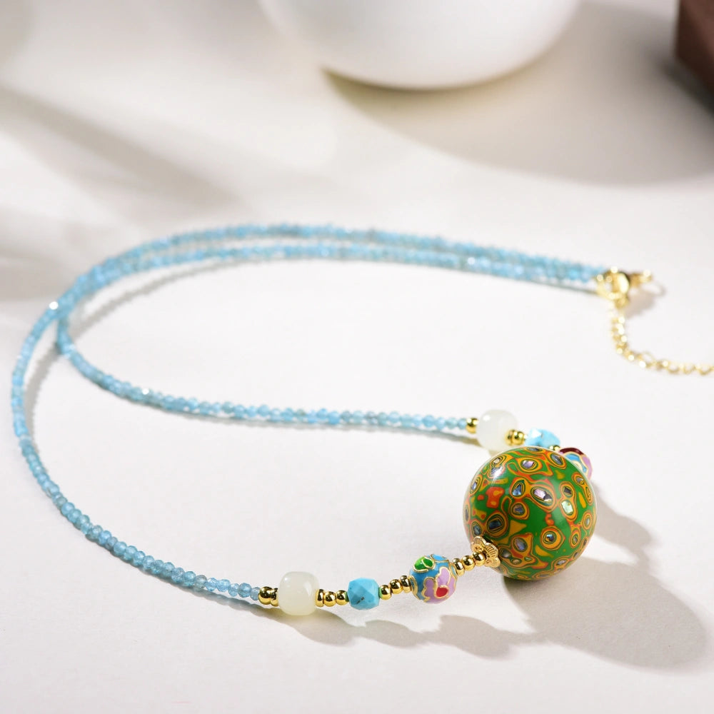 Mulstio Empowerment Lacquer Bead Necklace Mother of Pearl Healing Crystal Choker for Inner Harmony