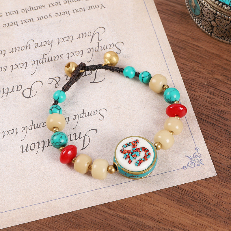 Handmade Bohemian Amulet Bracelet with Natural Turquoise & Obsidian - Mulstio Spiritual Jewelry