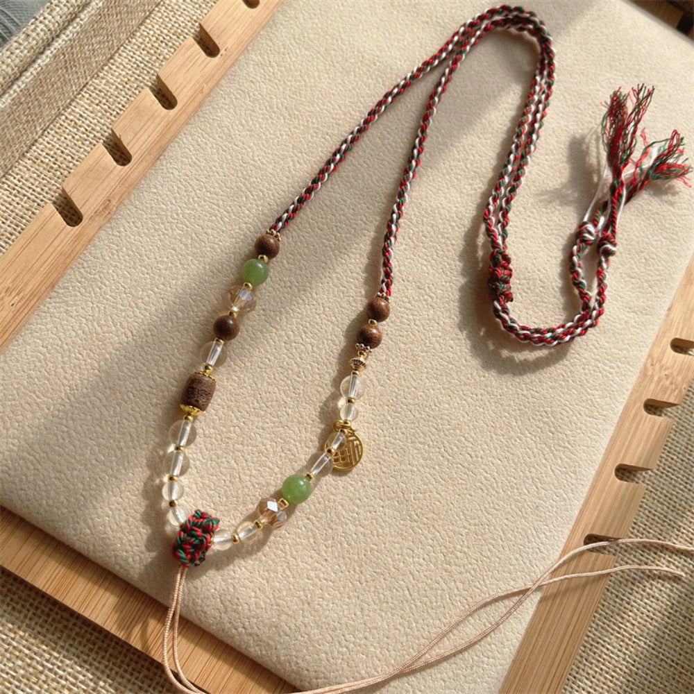 Mulstio Tibetan Hand Woven Pendant Necklace Cord Clear Quartz Crystal Spiritual Empowerment Amulet