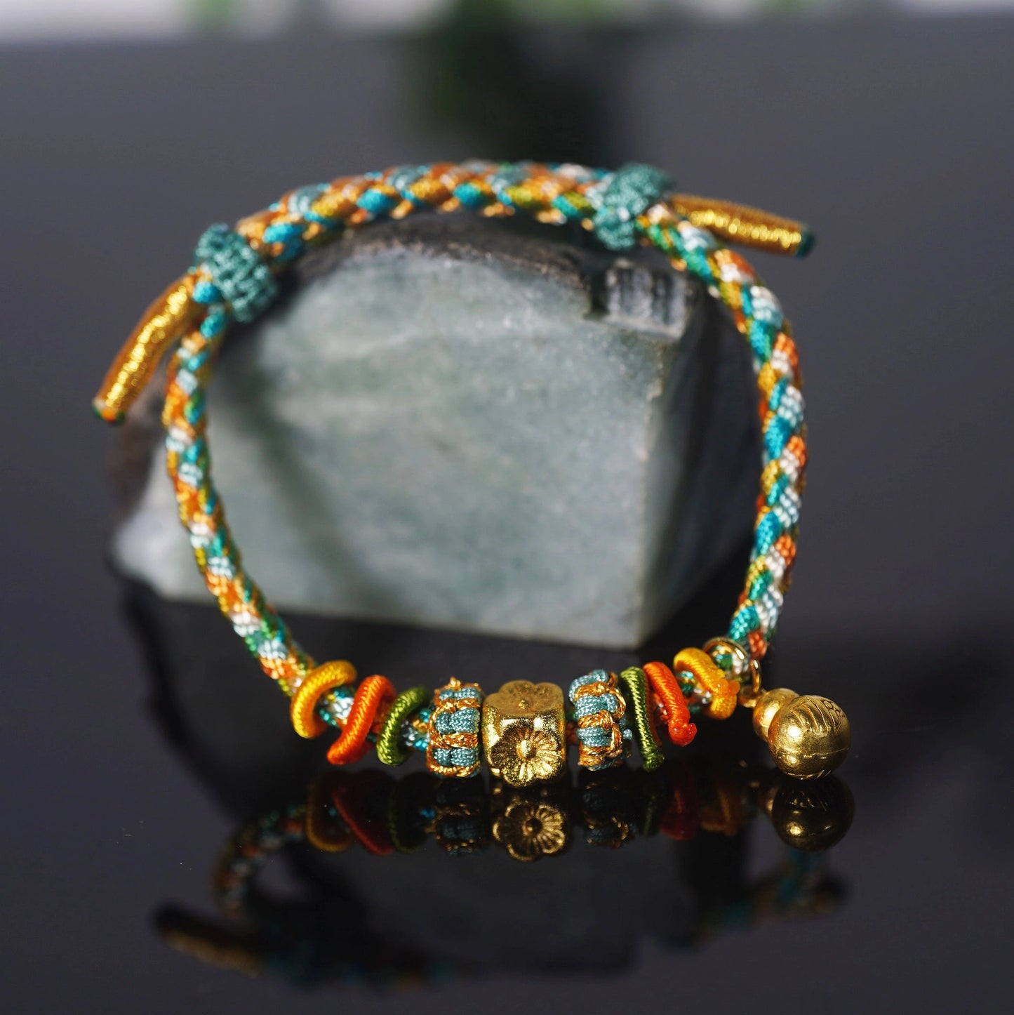 Oriental Knot of Destiny Bracelet - Handcrafted Five-Element Weave with Ancient Gold Charm