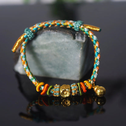 Oriental Knot of Destiny Bracelet - Handcrafted Five-Element Weave with Ancient Gold Charm