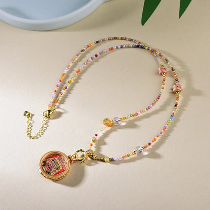 Zaki Lhamo Enamel Pendant Necklace Mixed Crystal Spiritual Abundance Amulet