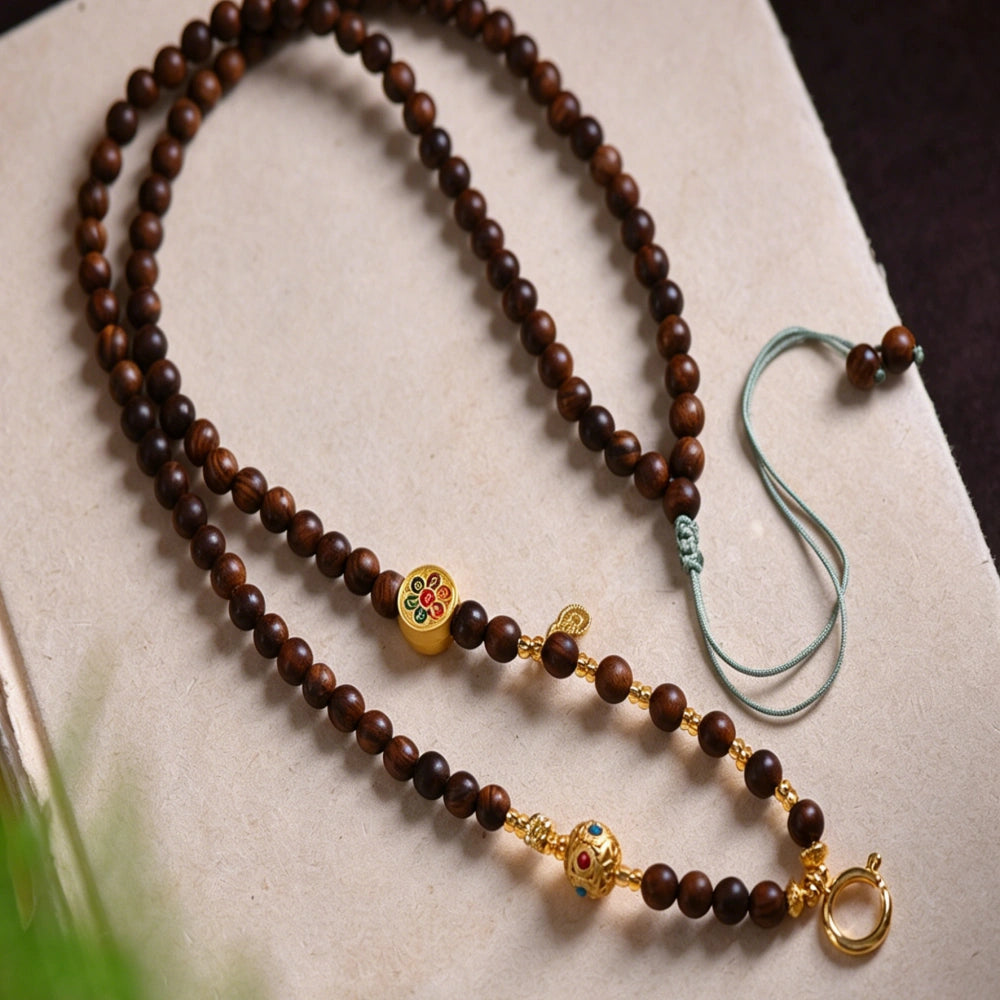 Mulstio Wisdom Mala Mala Bead Necklace Natural Turquoise Pearwood Balance Empowerment Talisman