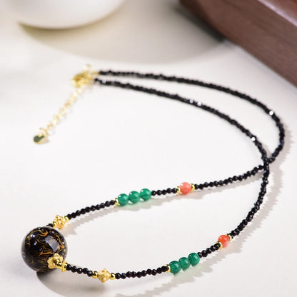 Mulstio Empowerment Lacquer Bead Necklace Mother of Pearl Healing Crystal Choker for Inner Harmony