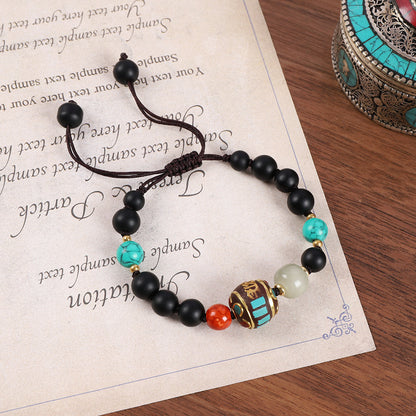 Handmade Bohemian Amulet Bracelet with Natural Turquoise & Obsidian - Mulstio Spiritual Jewelry
