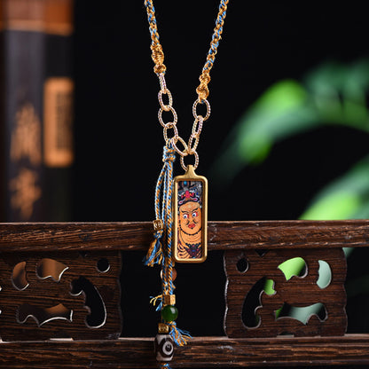 Mulstio Hand-Painted Thangka Empowerment Necklace Artisanal Hand-Woven Protection Amulet with Thangka Art Stone