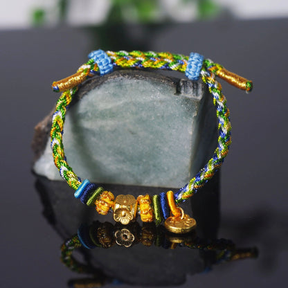 Oriental Knot of Destiny Bracelet - Handcrafted Five-Element Weave with Ancient Gold Charm