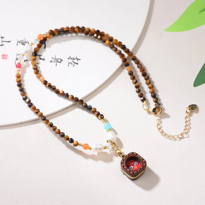 Mulstio Tigers Eye Necklace Wealth Thangka Pendant Empowerment Jewelry for Modern Women