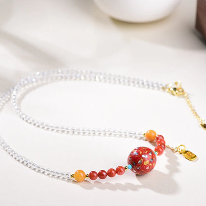 Mulstio Empowerment Lacquer Bead Necklace Mother of Pearl Healing Crystal Choker for Inner Harmony