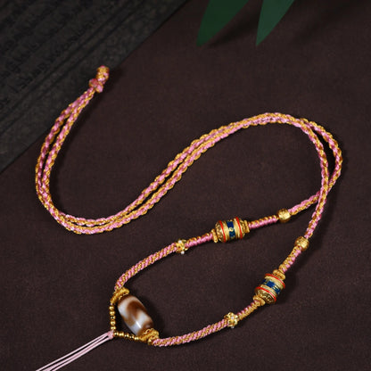 Hand-Woven Tibetan Dzi Bead Necklace - Vintage Ethnic Protection Amulet for Women