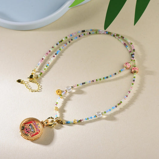 Zaki Lhamo Enamel Pendant Necklace Mixed Crystal Spiritual Abundance Amulet