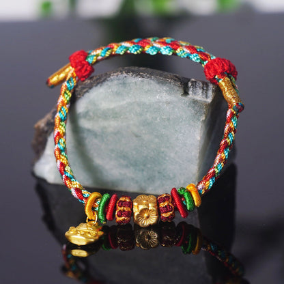 Oriental Knot of Destiny Bracelet - Handcrafted Five-Element Weave with Ancient Gold Charm
