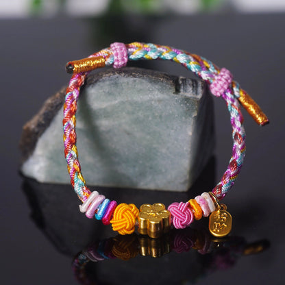 Oriental Knot of Destiny Bracelet - Handcrafted Five-Element Weave with Ancient Gold Charm