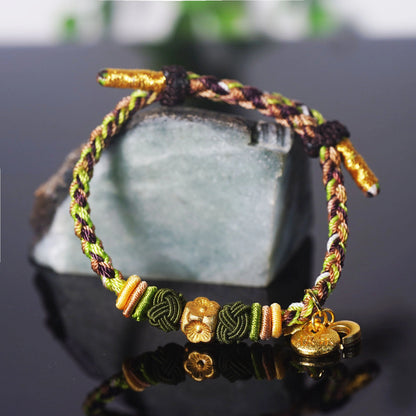 Oriental Knot of Destiny Bracelet - Handcrafted Five-Element Weave with Ancient Gold Charm