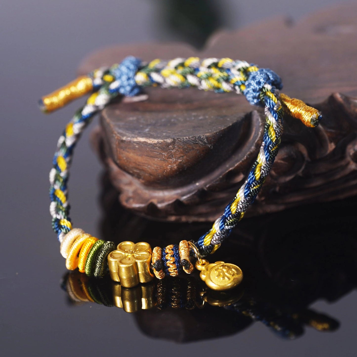 Oriental Knot of Destiny Bracelet - Handcrafted Five-Element Weave with Ancient Gold Charm