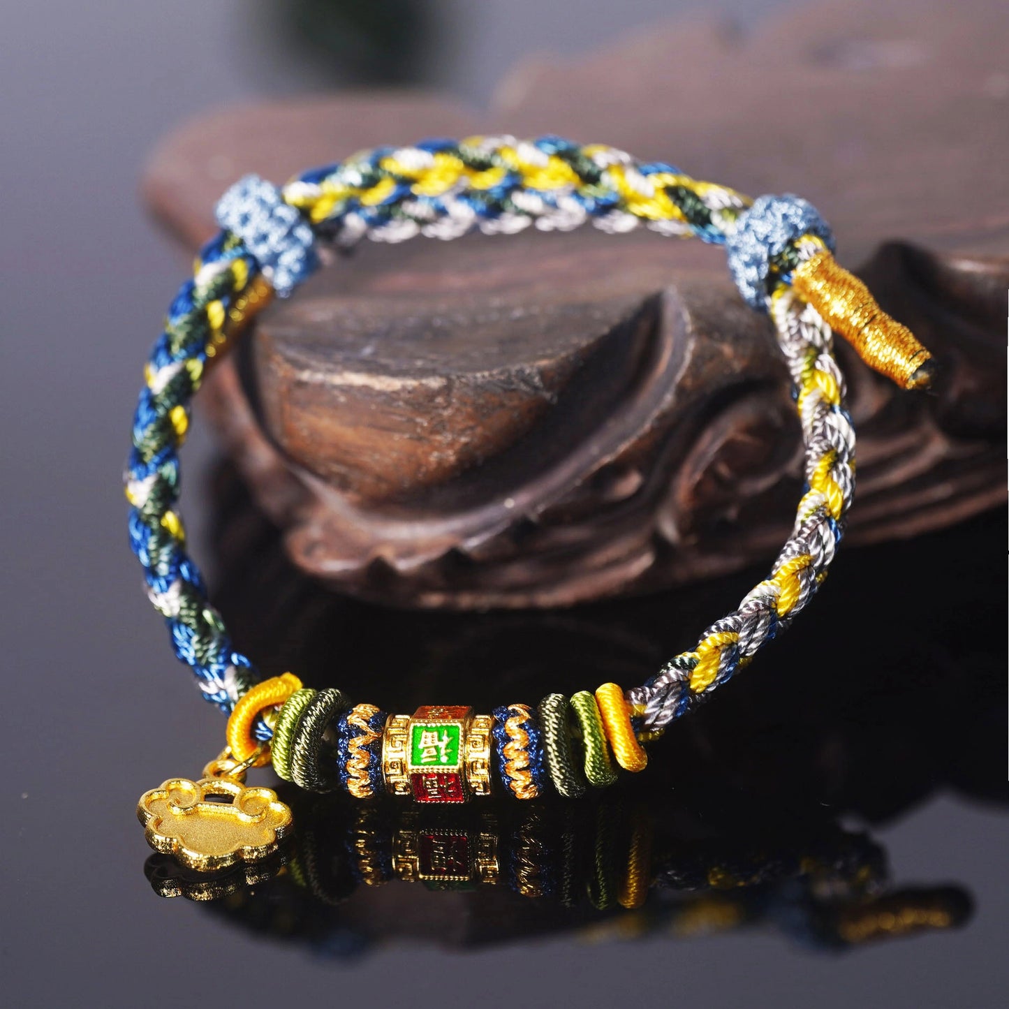 Oriental Knot of Destiny Bracelet - Handcrafted Five-Element Weave with Ancient Gold Charm