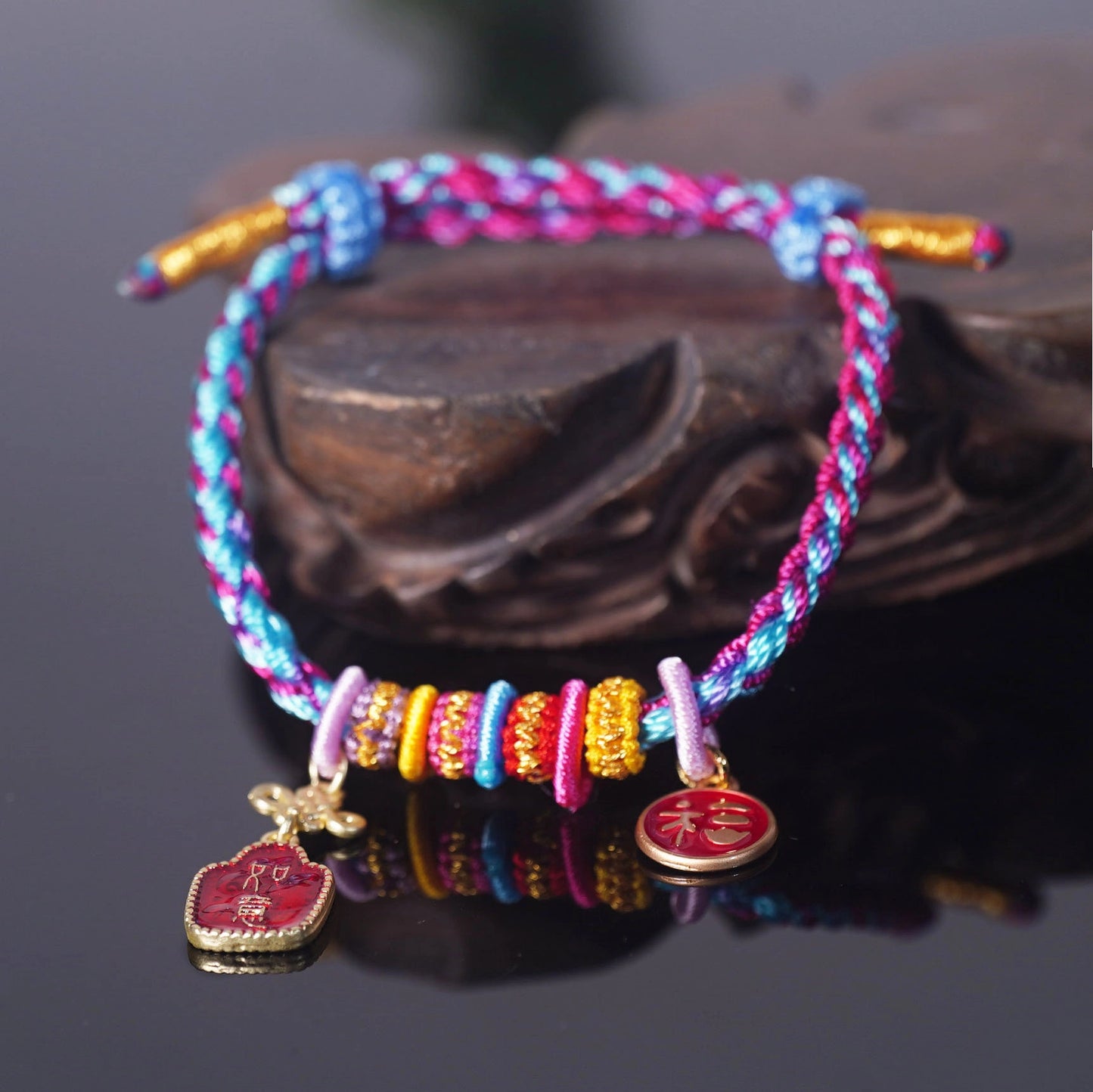 Oriental Knot of Destiny Bracelet - Handcrafted Five-Element Weave with Ancient Gold Charm