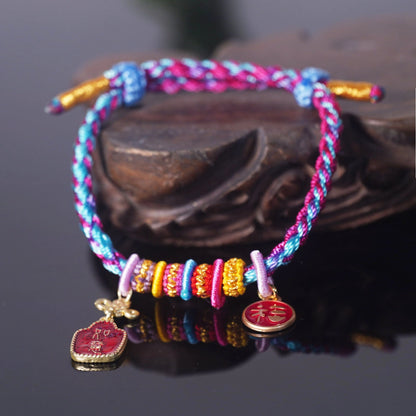 Oriental Knot of Destiny Bracelet - Handcrafted Five-Element Weave with Ancient Gold Charm